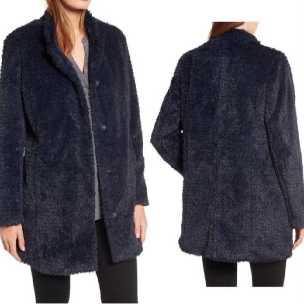 Kenneth Cole New York Black Faux Fur Teddy Coat Size XL